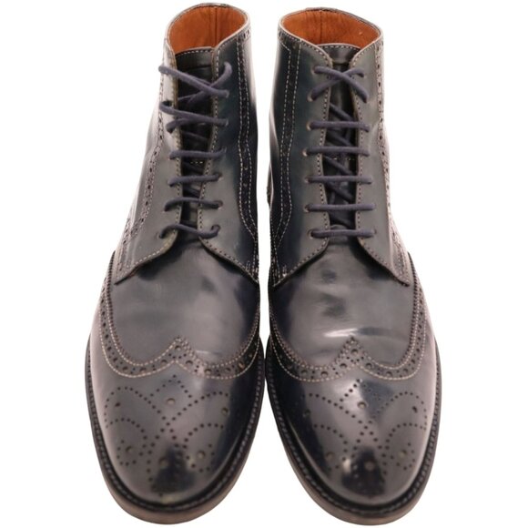 Navyboot Italy Navy Blue Leather Wingtip Chukka Boots Men 7 Dress Shoes Ankle 40 - Picture 2 of 12